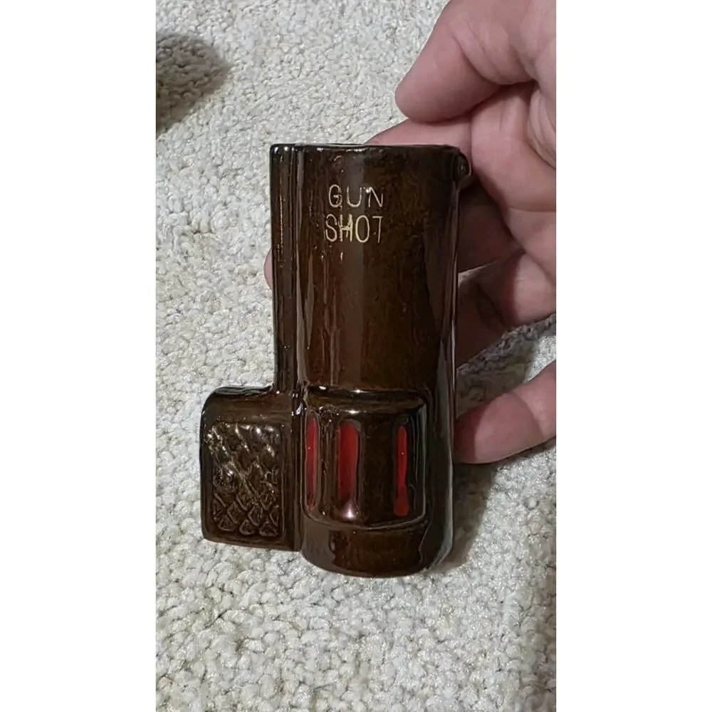 Vintage Japan Ceramic Novelty set of 8 Figural Shot Glasses Gun Shot Long Shot